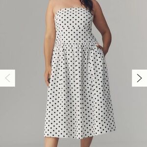 Anthropologie Endless Rose Black and White Strapless Polka Dot Dress